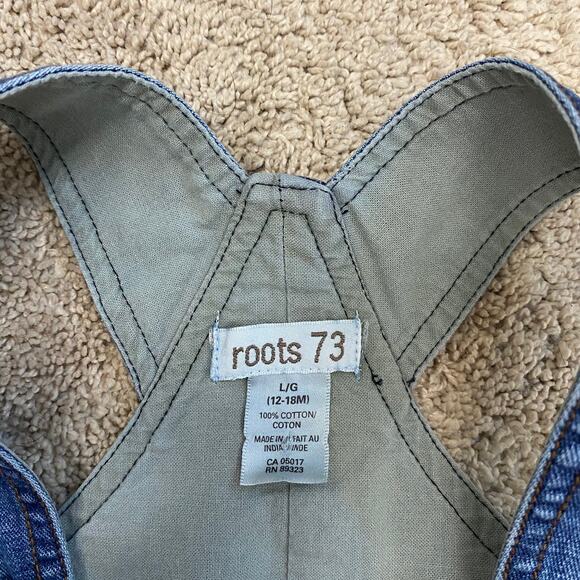 Roots 73 Denim Overalls Snap Closure Cargo Jean 100% Cotton Utility Size 12M-18M - Picture 7 of 9